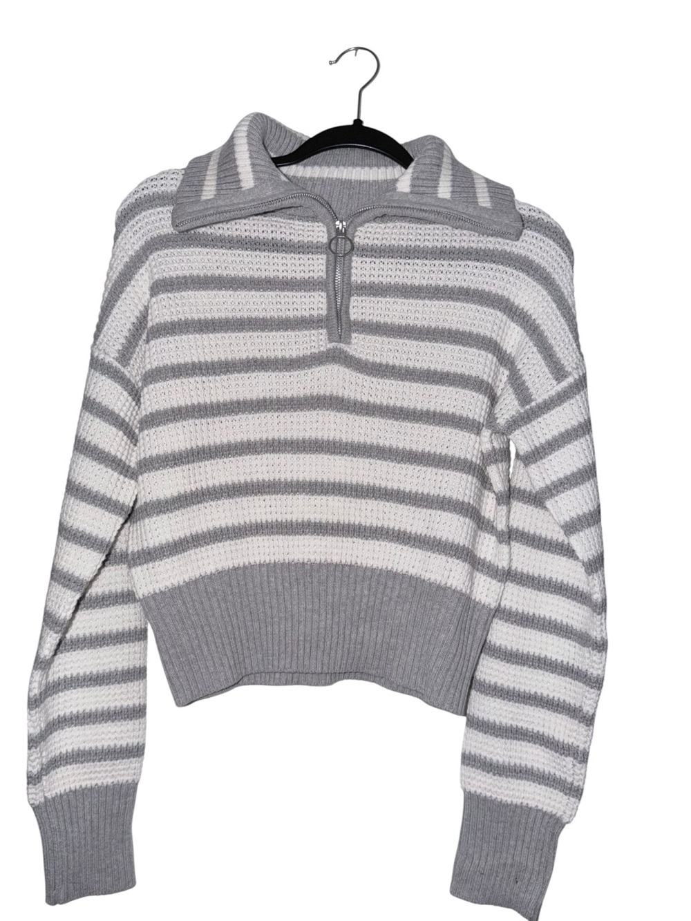 Sage & Stone Gray & White Striped Half-Zip Sweater Size Medium